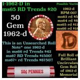 BU Shotgun Lincoln 1c roll, 1962-d 50 pcs Bank Wra