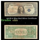 1957B $1 Blue Seal Silver Certificate Grades vf+