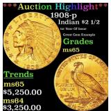 *Highlight* 1908-p Gold Indian Quarter Eagle $2 1/