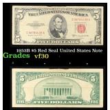 1953B $5 Red Seal United States Note Grades vf++