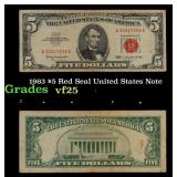 1963 $5 Red Seal United States Note Grades vf+