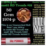 BU Shotgun Lincoln 1c roll, 1974-p 50 pcs Bank Wra