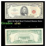 1963 $5 Red Seal United States Note Grades xf