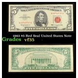 1963 $5 Red Seal United States Note Grades vf++