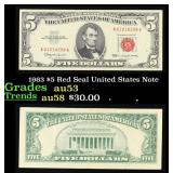 1963 $5 Red Seal United States Note Grades Select