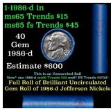 BU Shotgun Jefferson 5c roll, 1986-d 40 pcs Bank $