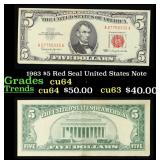 1963 $5 Red Seal United States Note Grades Choice