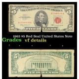 1963 $5 Red Seal United States Note Grades vf deta