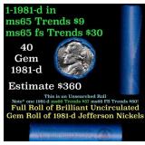 BU Shotgun Jefferson 5c roll, 1987-d 40 pcs Bank $