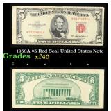 1953A $5 Red Seal United States Note Grades xf