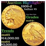 *Highlight* 1909-d Gold Indian Half Eagle $5 ms64+