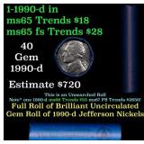 BU Shotgun Jefferson 5c roll, 1990-p 40 pcs Bank $