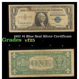 1957 $1 Blue Seal Silver Certificate Grades vf+