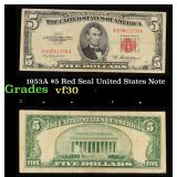 1953A $5 Red Seal United States Note Grades vf++