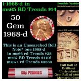 BU Shotgun Lincoln 1c roll, 1968-d 50 pcs Bank Wra