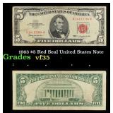 1963 $5 Red Seal United States Note Grades vf++