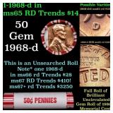 BU Shotgun Lincoln 1c roll, 1968-d 50 pcs Bank Wra