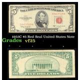 1953C $5 Red Seal United States Note Grades vf+