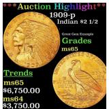 *Highlight* 1909-p Gold Indian Quarter Eagle $2 1/