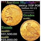 *Highlight* 1909-p Gold Indian Quarter Eagle TOP P