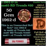 BU Shotgun Lincoln 1c roll, 1962-d 50 pcs Bank Wra