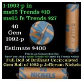 BU Shotgun Jefferson 5c roll, 1992-p 40 pcs Bank $