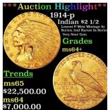 *Highlight* 1914-p Gold Indian Quarter Eagle $2 1/