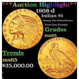 *Highlight* 1908-d Gold Indian Half Eagle $5 ms65