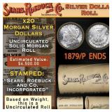 40- SEARS 20 Coin Morgan Silver Dollar $1 Roll Unc