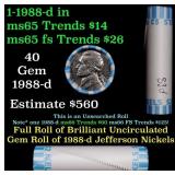 BU Shotgun Jefferson 5c roll, 1988-d 40 pcs Bank $