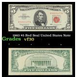 1963 $5 Red Seal United States Note Grades vf++
