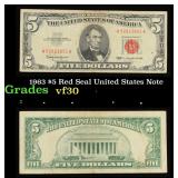 1963 $5 Red Seal United States Note Grades vf++