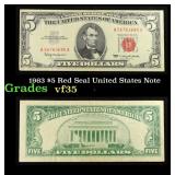 1963 $5 Red Seal United States Note Grades vf++