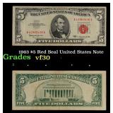 1963 $5 Red Seal United States Note Grades vf++