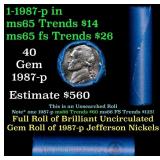 BU Shotgun Jefferson 5c roll, 1987-p 40 pcs Bank $