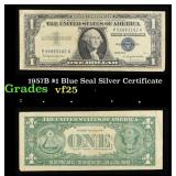 1957B $1 Blue Seal Silver Certificate Grades vf+