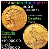 *Highlight* 1910-d Gold Indian Half Eagle $5 ms65