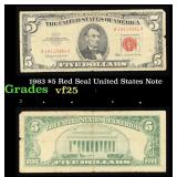 1963 $5 Red Seal United States Note Grades vf+