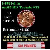 BU Shotgun Lincoln 1c roll, 1981-d 50 pcs Bank Wra