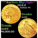 *Highlight* 1914-d Gold Indian Half Eagle $5 ms64