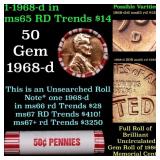 BU Shotgun Lincoln 1c roll, 1968-d 50 pcs Bank Wra