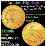 *Highlight* 1908-p Gold Indian Quarter Eagle Near