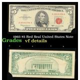 1963 $5 Red Seal United States Note Grades vf deta