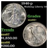 1946-p Walking Liberty Half Dollar 50c Grades ms66