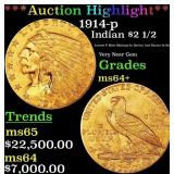*Highlight* 1914-p Gold Indian Quarter Eagle $2 1/