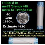 BU Shotgun Jefferson 5c roll, 1990-d 40 pcs Bank $