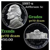 1997-s Proof Jefferson Nickel 5c pr70 dcam SEGS