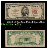 1953A $5 Red Seal United States Note Grades vf+