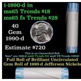 BU Shotgun Jefferson 5c roll, 1990-d 40 pcs Bank $