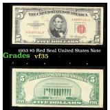 1953 $5 Red Seal United States Note Grades vf++
